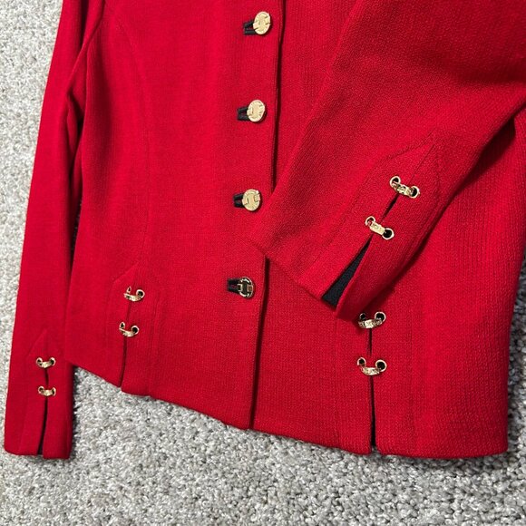 St. John Collection Womens Sz 8 Red Knit Blazer & Black Tank Set Gold Button - Picture 8 of 14